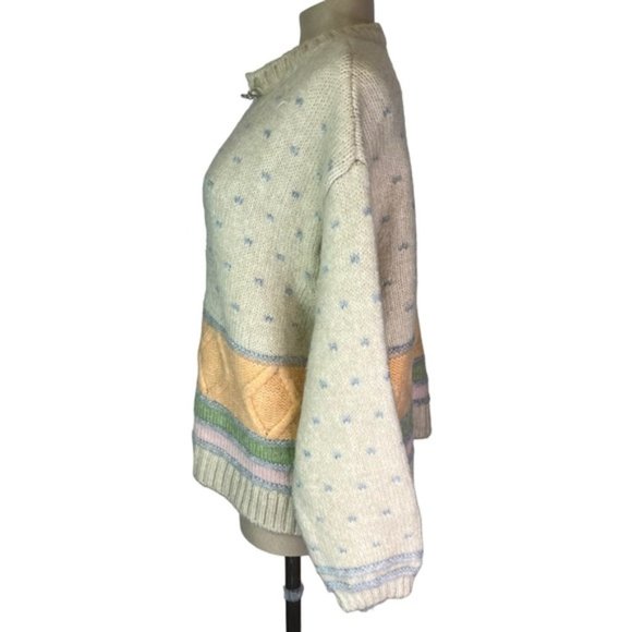 Zara Jewel Cream Pastel Button Jacket Cardigan Knit Oversized Medium - Picture 8 of 9